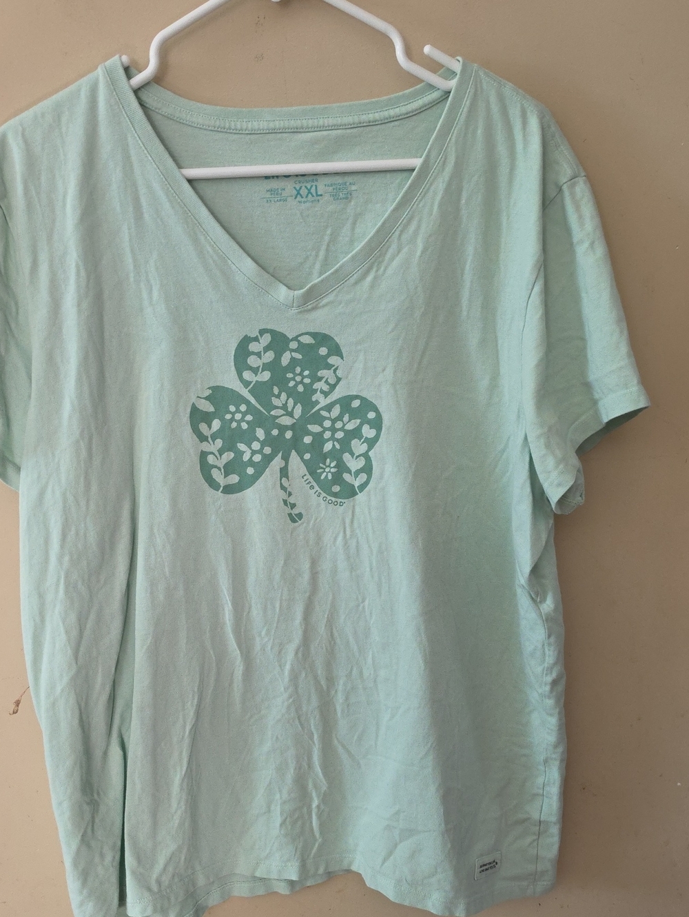 Life Is Good Mint Green V-Neck Clover Tee